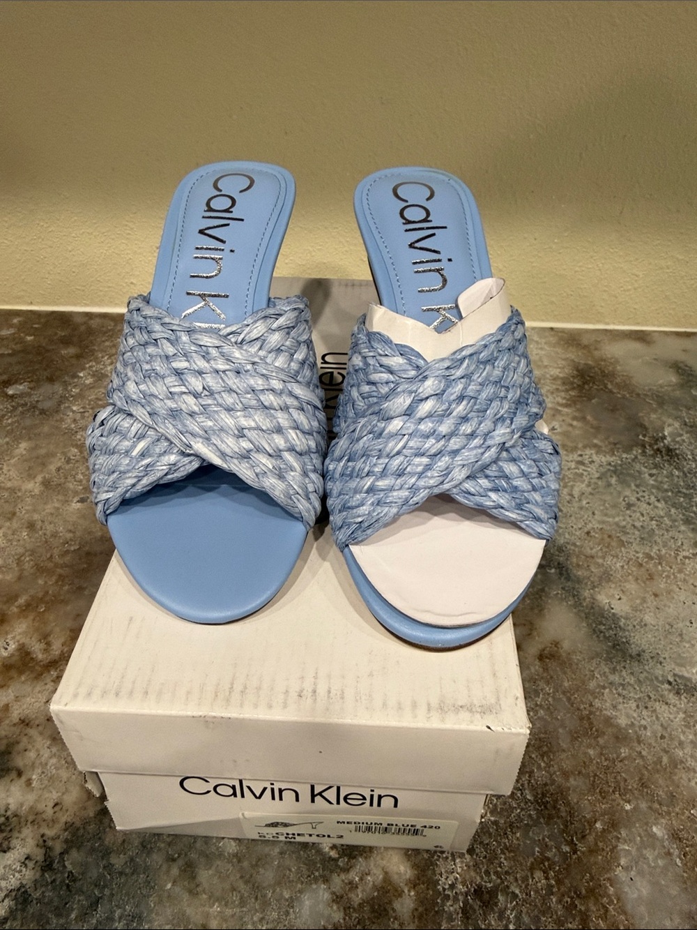 Calvin Klein Powder Blue Braided Slide Heels